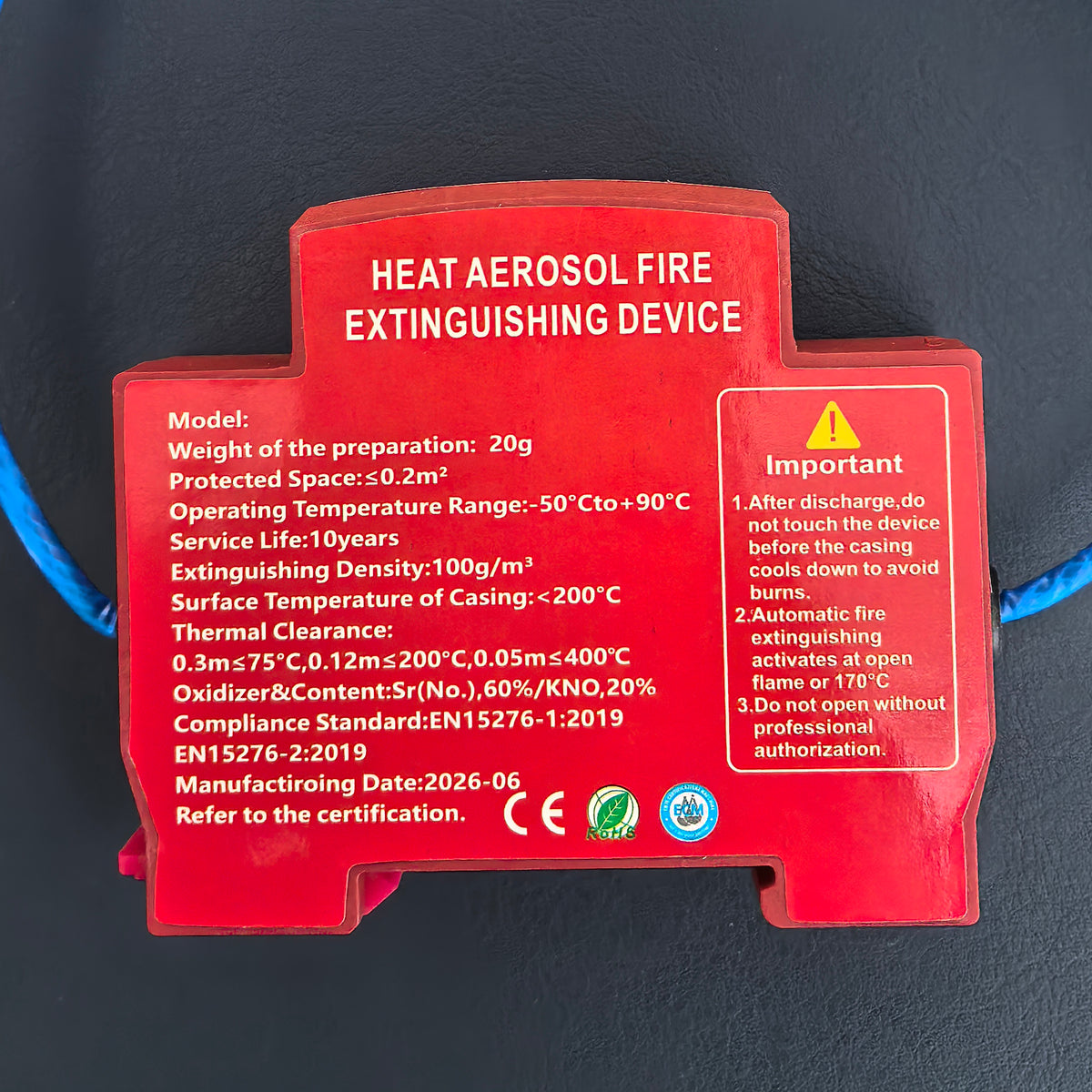 10g-40g Compact Fire Protection Aerosol Automatic Fire Extinguishing Breaker for Electrical Switch & Meter Box