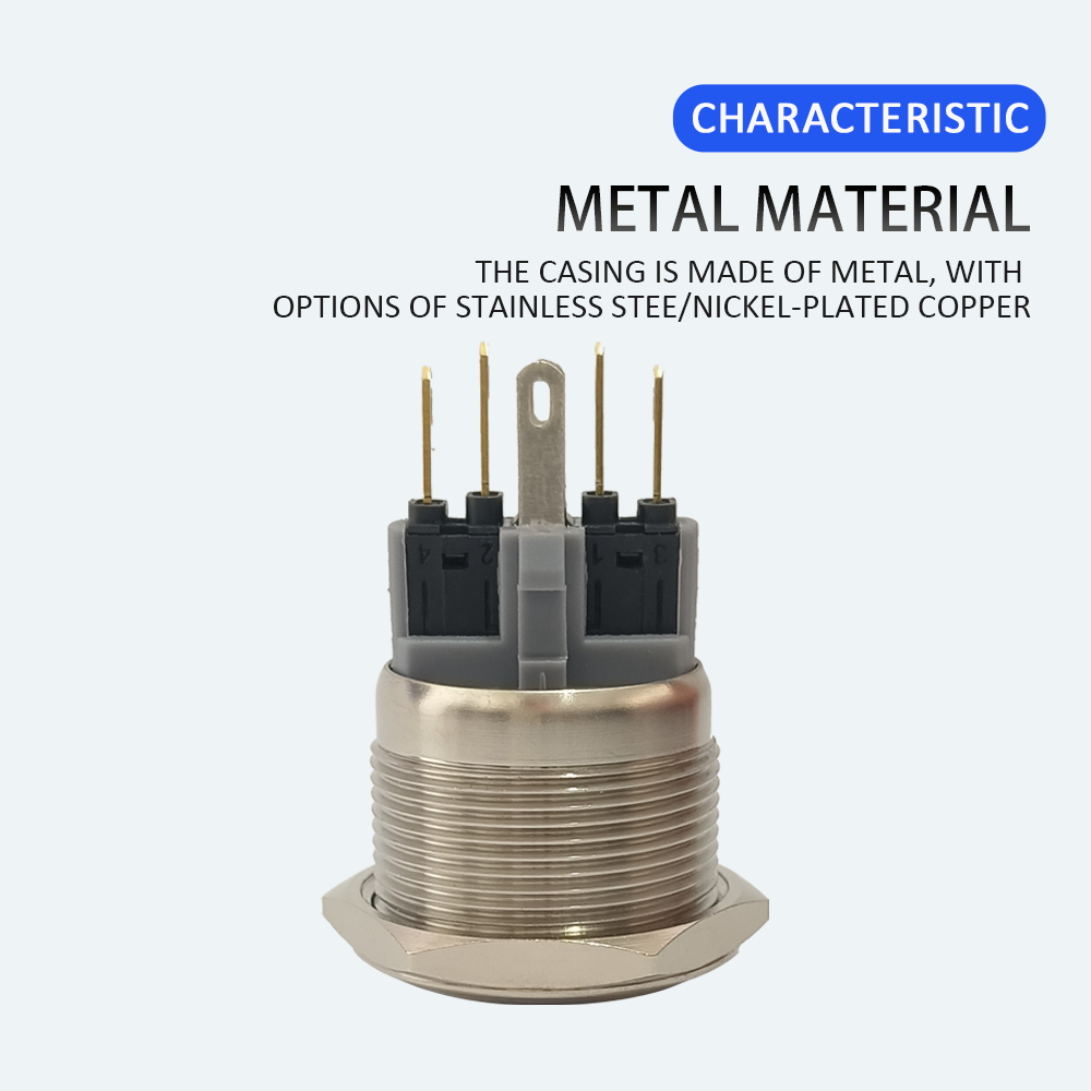 22mm Stainless Steel Metal Push Button Switch, IP65 Waterproof LED Illuminated Momentary Latching Button, High & Low Temperature Resistant