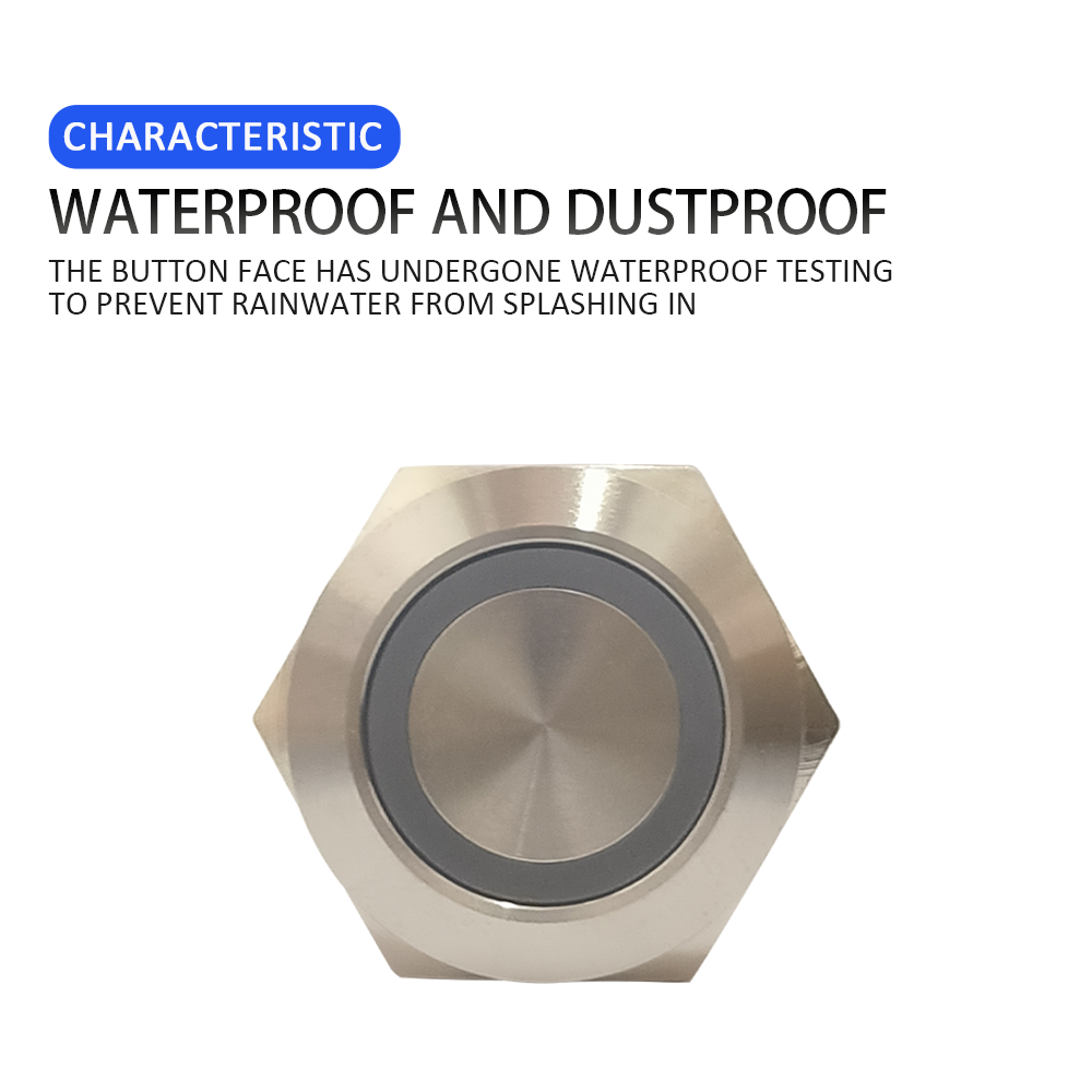 22mm Stainless Steel Metal Push Button Switch, IP65 Waterproof LED Illuminated Momentary Latching Button, High & Low Temperature Resistant
