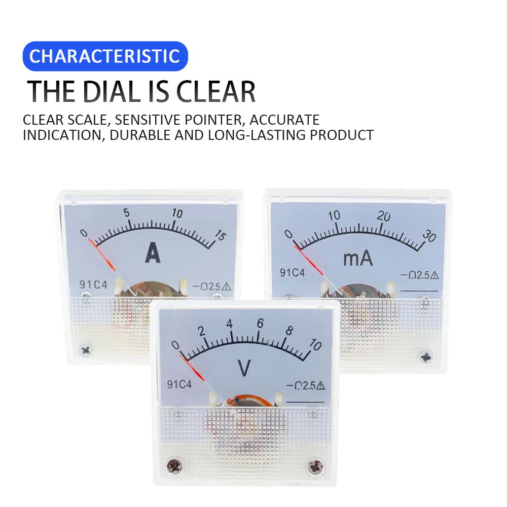 91C4 DC Voltmeter, Analog Pointer Panel Voltage Meter, Class 2.5 Accuracy 0-250V DC Volt Gauge for Circuit Measurement