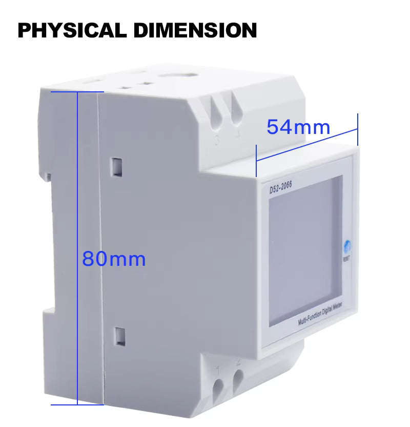 D52-2066 Energy Meter Din Rail Electricity Usage Monitor AC 40-300V 100A Voltmeter Ammeter Watt Kwh Frequency Power Meter