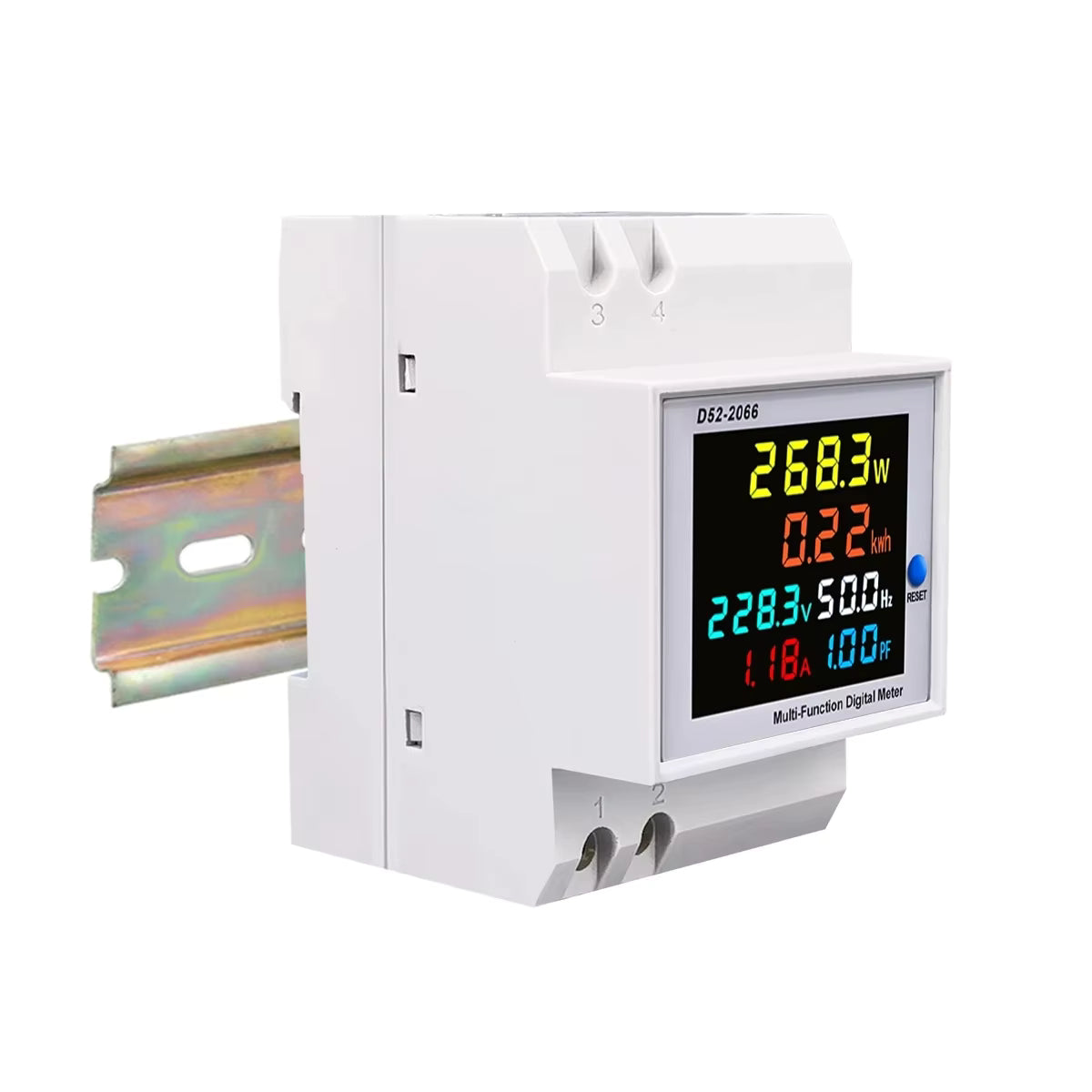 D52-2066 Energy Meter Din Rail Electricity Usage Monitor AC 40-300V 100A Voltmeter Ammeter Watt Kwh Frequency Power Meter