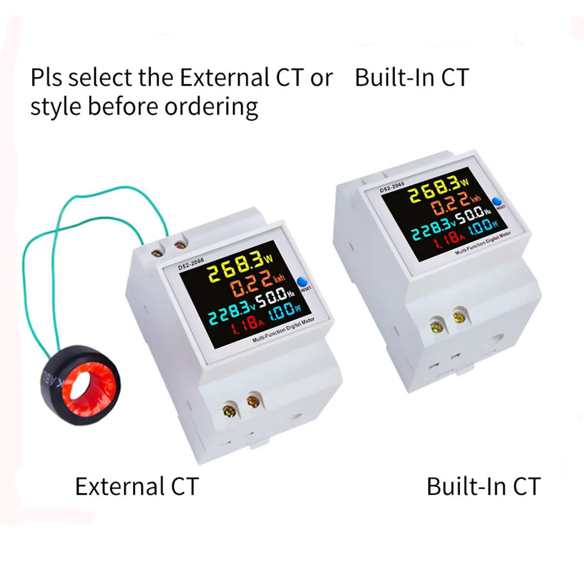 D52-2066 Energy Meter Din Rail Electricity Usage Monitor AC 40-300V 100A Voltmeter Ammeter Watt Kwh Frequency Power Meter