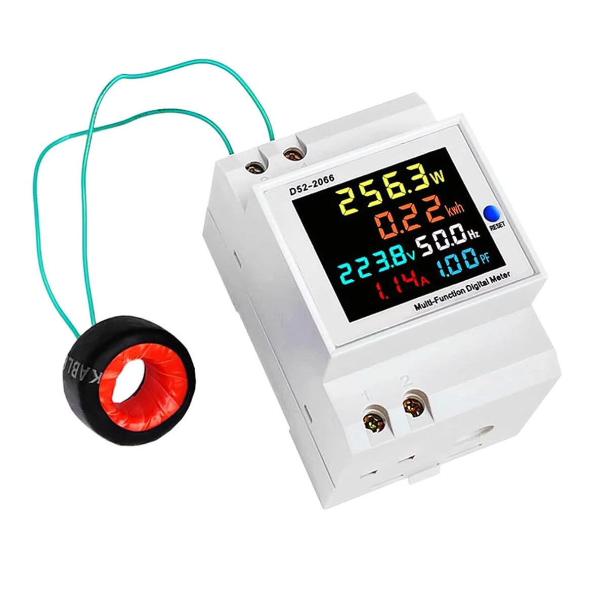 D52-2066 Energy Meter Din Rail Electricity Usage Monitor AC 40-300V 100A Voltmeter Ammeter Watt Kwh Frequency Power Meter